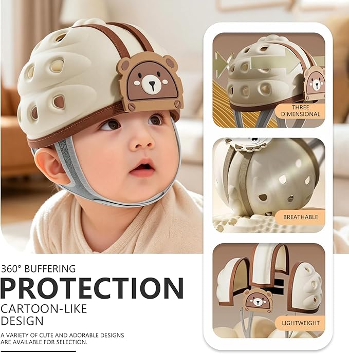 Baby Head Protection Helmet - Ultra-Light, Soft, Adjustable, Suitable for Babies 6-24 Months with Knee Pads & Non-Slip Socks Set