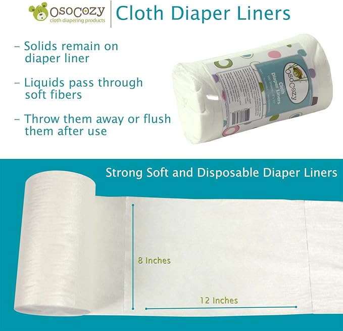 OsoCozy Flushable Diaper Liners 3 Pack - Makes Cloth Diapering Laundering Easier - Super Soft and Gentle on Baby’s Skin -100 Sheets per roll -3 Rolls.