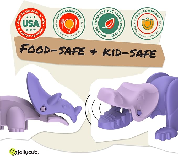 Jollycub® Interactive Toddler Utensils, Dino Chomperware™, Kids Silverware Set, BPA Free, Made in USA (Purple Fruits)
