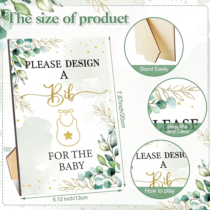 Panitay 100 Pcs DIY Baby Bibs Decorating Kit 50 White Bibs 25 Stencils 24 Markers 1 Baby Shower Game Sign