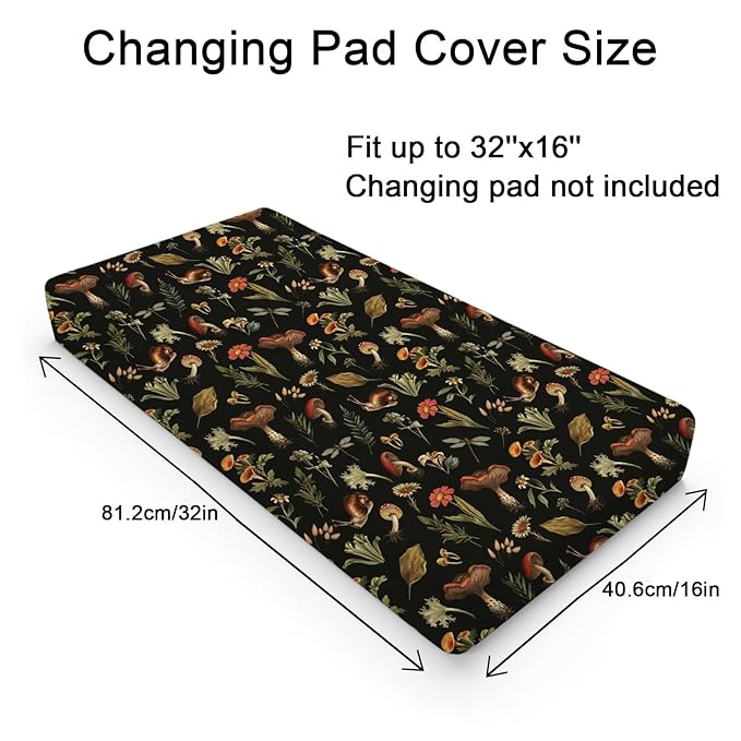 Vintage Mushroom Forest Baby Changing Pad Covers Retro Mushrooms Snail Flowers Leaves Nursery Diaper Changing Table Sheets for Boy Girl Soft Breathable Stretch Fitted Change Table Mats 32''x16''
