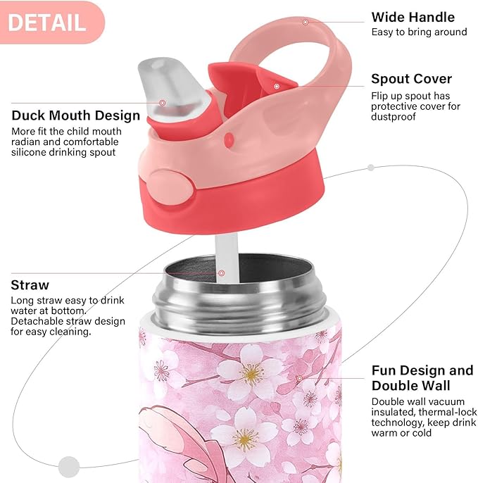 Ice Cream Insulated Water Bottle 20 oz with Straw and Carry Handle Pink Purple Candy Cone Boys Girls Thermos Bottle Vacuum Stainless Steel Bottles Leak-Proof for Sports Travel and School