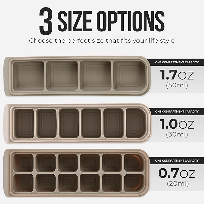 1 oz/6 Sections Silicone Ice Cube Freezer Tray with Lid, 100% Food-Grade Platinum Silicone,Leak Resistance & Dishwasher Safe for Baby Food Prep,Breast Milk,Purees - Korean Made, Brown