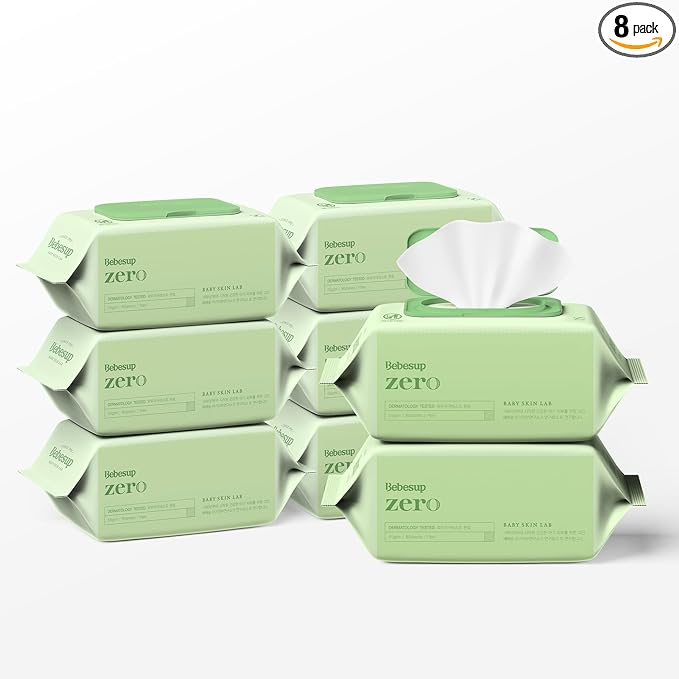 BEBESUP- Korea’s #1 Zero Harsh Chemicals Baby Wipes- Water Based Hypoallergenic Unscented Extra-Thick Organic baby wipes for sensitive skin Zero skin irritants Flip-Top 640 Count (8 Packs)