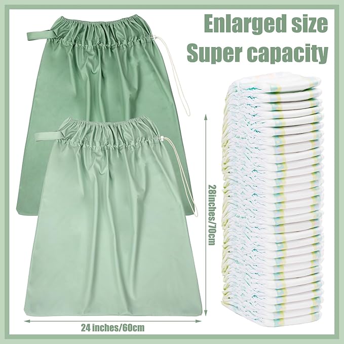 Nuogo 2 Pack Reusable Diaper Pail Liner Bags Hangable Pail Liner with Strap Washable Cloth Diaper Liners Waterproof Cloth Diaper Wet Bag Pail Pouch for Cloth Diaper, Dirty Diapers, Laundry and Garbage