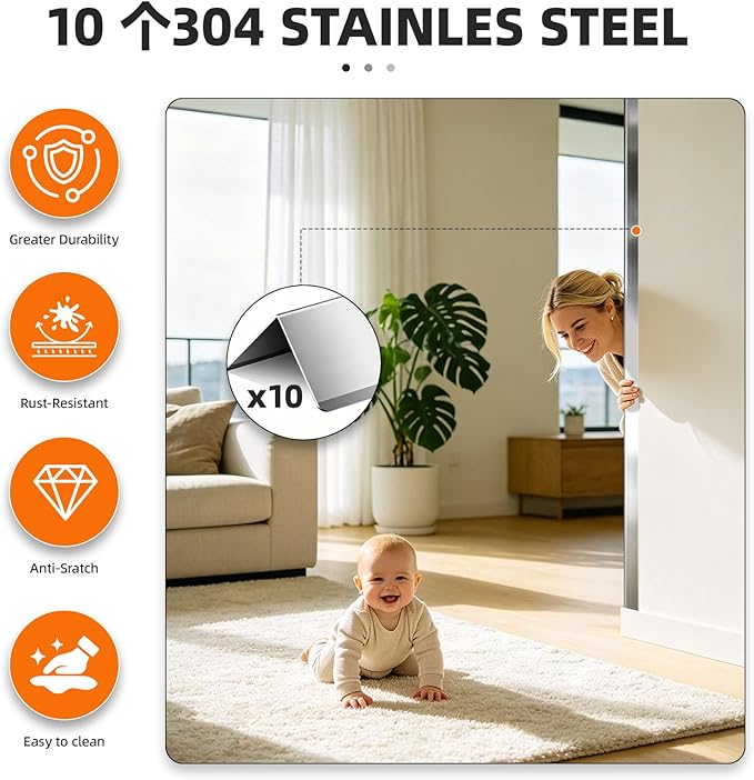 Premium Stainless Steel Corner Guards – 1"x1"x48" (10-Pack) Heavy Duty Metal Corner Protector for Walls, 90-Degree L-Shape Wall Corner Protector with Rounded Safety Edges for Home, Office
