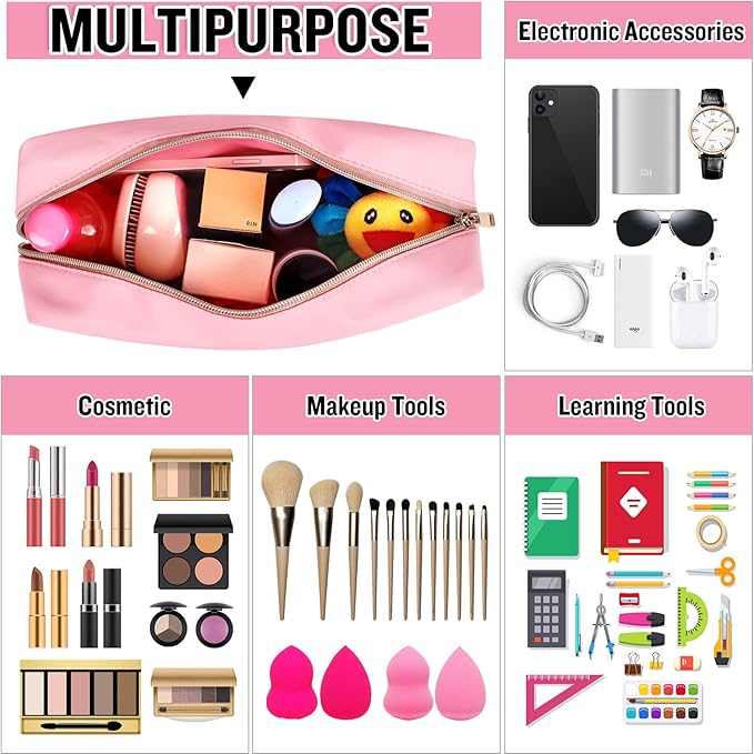 Chenille Letter Clear Makeup Bags Stuff Pouch, Preppy Patch Makeup Bag with Zipper, Transparent PVC & Nylon Waterproof Portable Glitter Cosmetic Bag Travel Toiletry Storage for Women Girls(STUFF-Pink)
