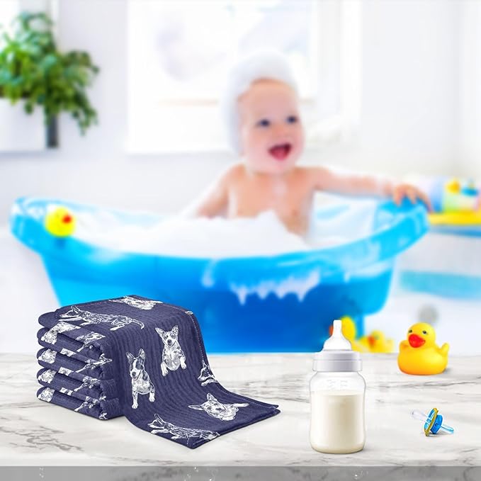 vvfelixl Blue Heeler Dog Baby Burp Cloths Baby Muslin Washcloths for Boys Girls Cotton Babys Face Towel for Newborn Soft 11.8 X 11.8 in, 5 Pack