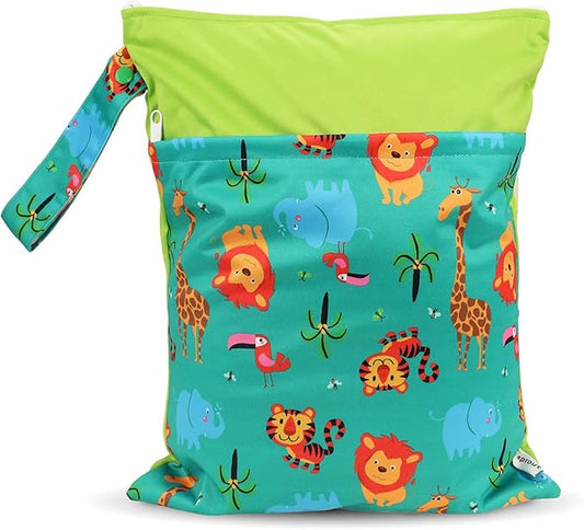 Grab and Go Wet Dry Cloth Diaper Bags -Waterproof Washable Reusable Diaper Organizer (simple bag, Animal Kingdom)