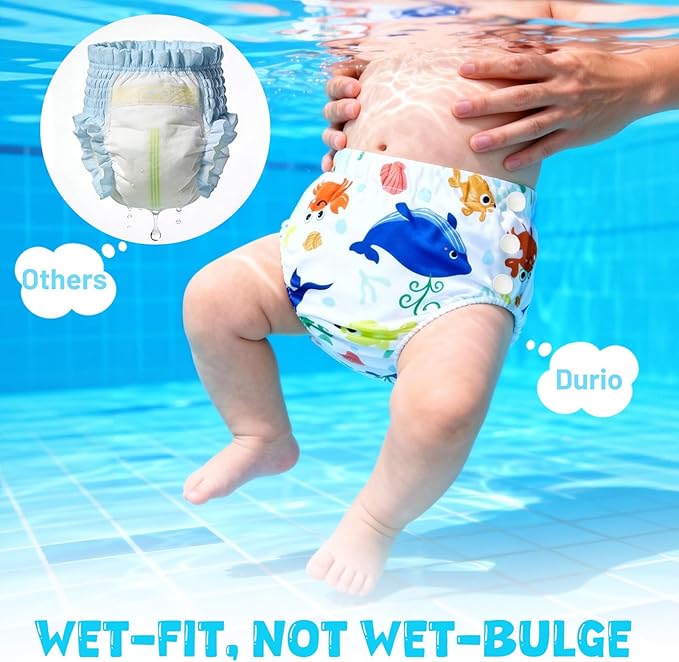 Durio Reusable Swim Diapers for Baby Toddler Newborn Washable Water Diapers for Swimming Beach Essentials