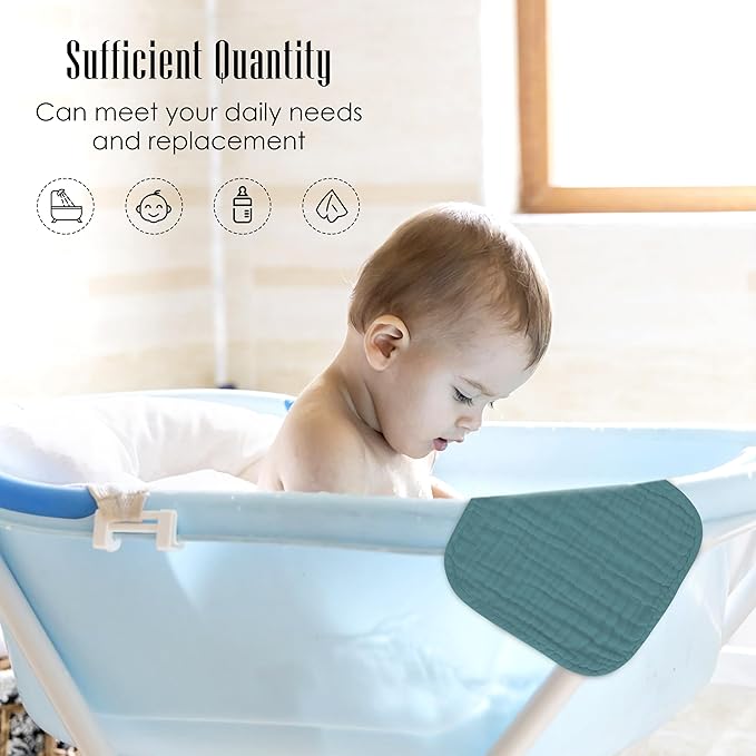 Baby Washcloths -100% Cotton Muslin Soft Baby Bath Wash Cloths and Absorbent Baby Wipes for Newborns Kids Girls and Boys - 12 Pack, 12x12 Inches - Ivory, Slate, Emerald Series