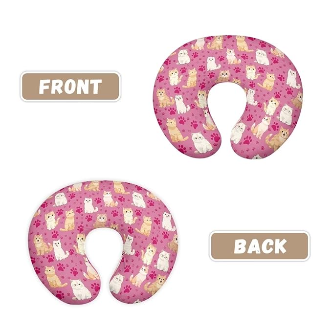 Cartoon Cat Pink Nursing Pillow Slipcover Ultra Soft Comfortable Fabric Breastfeeding & Bottle Feeding Pillow Case for Home Car Sofa Decor, Easy to Put On & Take Off
