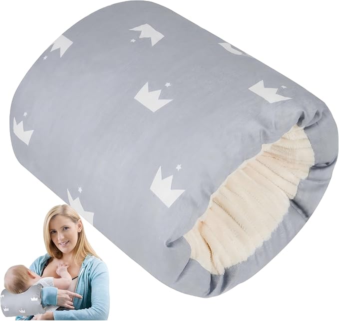 Baby Feeding Arm Pillow,Nursing Arm Pillows for Breastfeeding，Soft Cotton for Newborn, More Support for Mom and Baby,Portable and Washable,Ergonomic Nursing Essentials（Grey Crown）