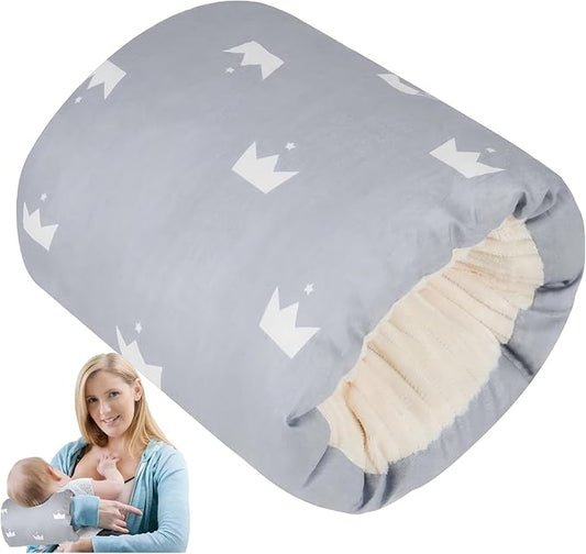 Baby Feeding Arm Pillow,Nursing Arm Pillows for Breastfeeding，Soft Cotton for Newborn, More Support for Mom and Baby,Portable and Washable,Ergonomic Nursing Essentials（Grey Crown）