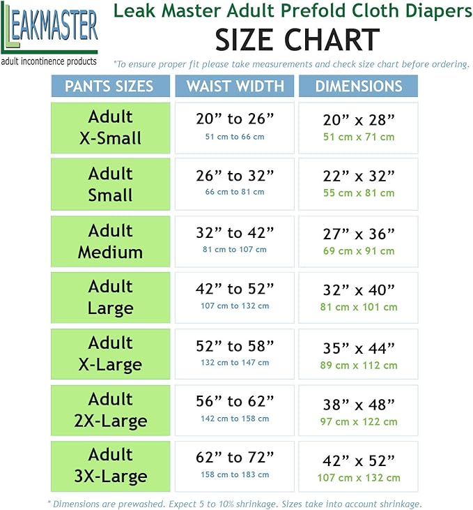 LeakMaster Adult Prefold Cloth Diapers Birdseye Weave - 100% Cotton Reusable and Washable Diapers - Soft, Absorbent & Durable - Night Weight - Size X-Small