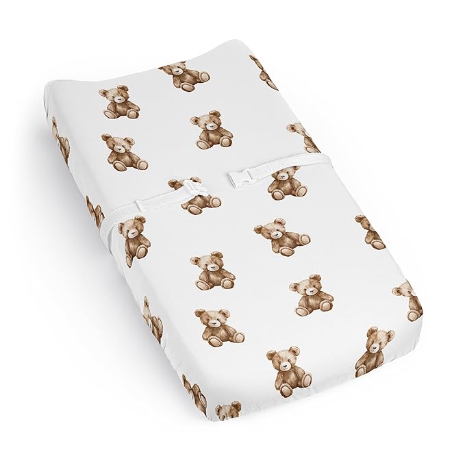 Sweet Jojo Designs Baby Changing Pad Cover Sheet (Boho Teddy Bear) for Boys/Girls, Infant/Newborn Diaper Change Table Mat Covers (Soft, Brown Bears, Watercolor, Bohemian, Classic, Wholesome Aesthetic)