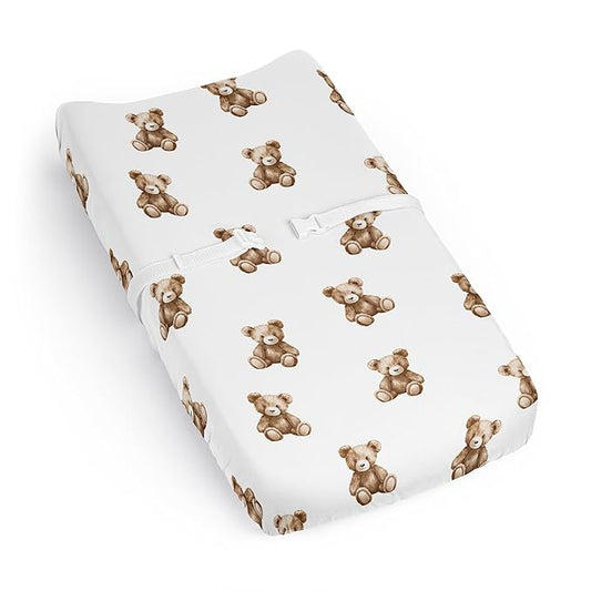 Sweet Jojo Designs Baby Changing Pad Cover Sheet (Boho Teddy Bear) for Boys/Girls, Infant/Newborn Diaper Change Table Mat Covers (Soft, Brown Bears, Watercolor, Bohemian, Classic, Wholesome Aesthetic)