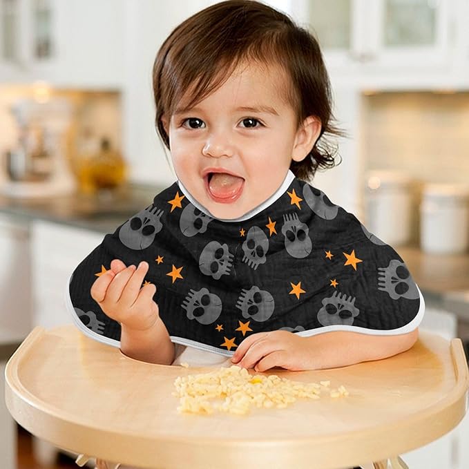 Halloween Skull Muslin Burp Cloths for Baby Boys and Girls - 1-Pack Ultra Absorbent Muslin Washcloths, Newborn Towel, Milk Spit Up Rags, Burp Cloth Bib for Unisex, 22 x 11 Inch