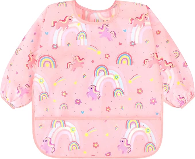 Accmor 4 Pack Long Sleeve Bibs, Baby Smock Waterproof Sleeved Bib Smock for Baby Toddler 6-36 Months