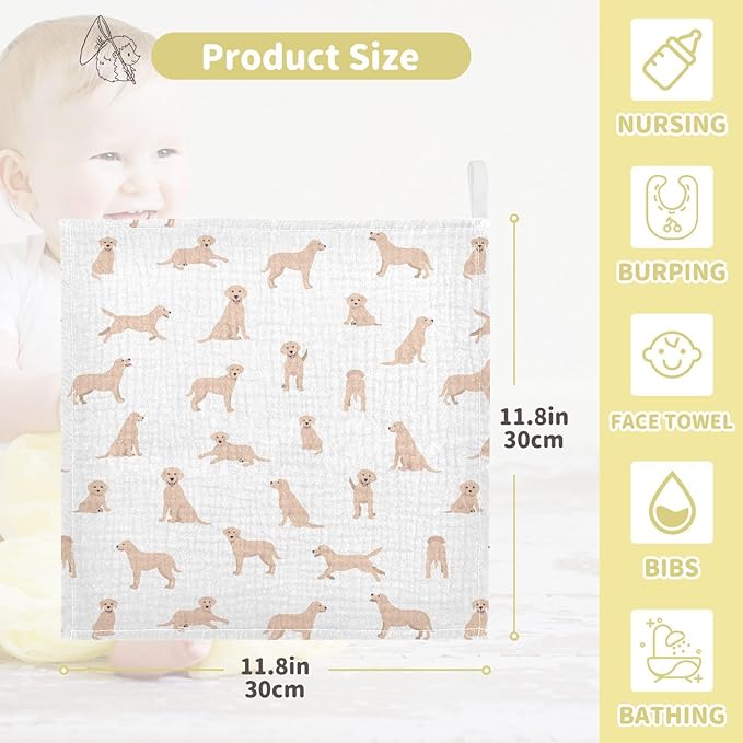 vvfelixl Baby Cotton Washcloths Labrador Retriever Dog Infants Bath Towel for Unisex Face Towels for Newborn, Natural Baby Wipes Delicate Skin, 11.8 X 11.8 inch, one sizex3