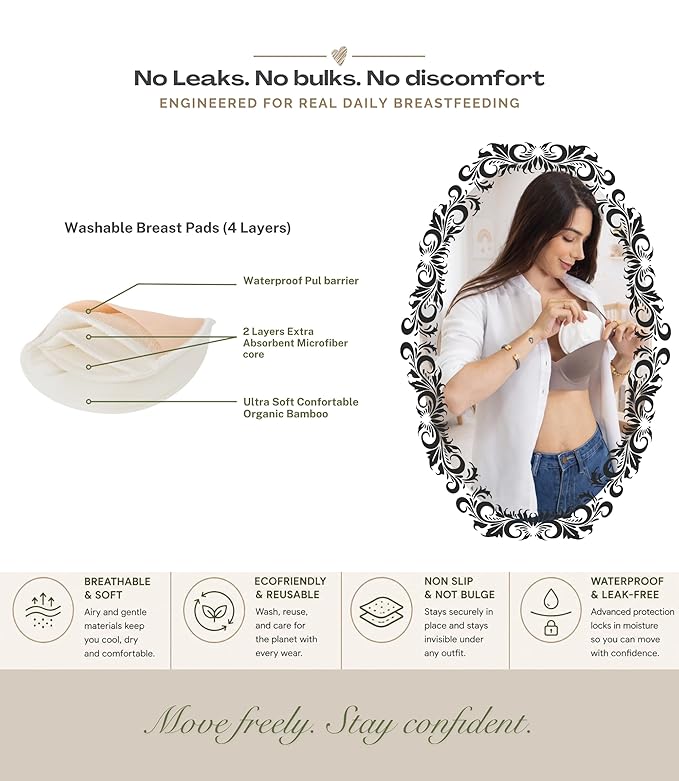 Set Premium Breast Feeding Covers for Women of All Body Types: Ultra Soft Stylish and Breathable Nursing Cover up for Breastfeeding + 4 Reusable Breast Pads for Nursing Comfort (Moonstone Gray)