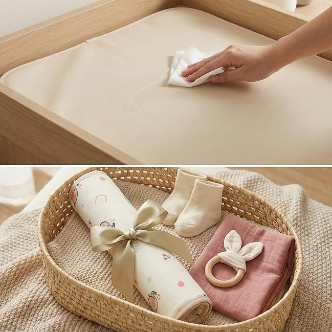 Baby Diaper Changing Pad, 19.7"x25.6" Waterproof Changing Pad Liners with 100% Muslin Cotton Front Top and Leather Back, Soft and Absorbent Portable Changing Mat for Travel, Changing Station