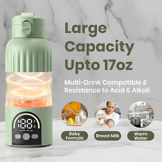 Portable Bottle Warmer for Travel - 140W Ultra-Fast Baby Bottle Warmer & Milk Warmer | 500ml Travel Bottle Warmer with 316 Stainless Steel & Temp Control - Portable Milk Warmer for Breastmilk Formula