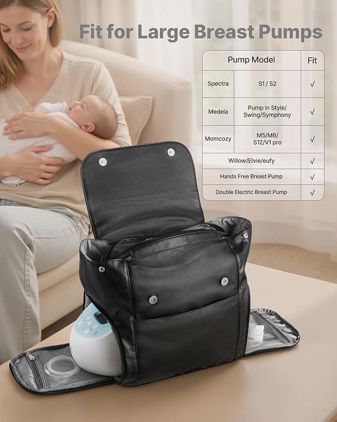 VEVOR Breast Pump Backpack, Breast Feeding Bag with Ice Pack, Compatible with Spectra S1 & S2, Portable Pump Carrying Case for Pump & Breastmilk Storage, Work, Travel, Daycare and Family Use, Black