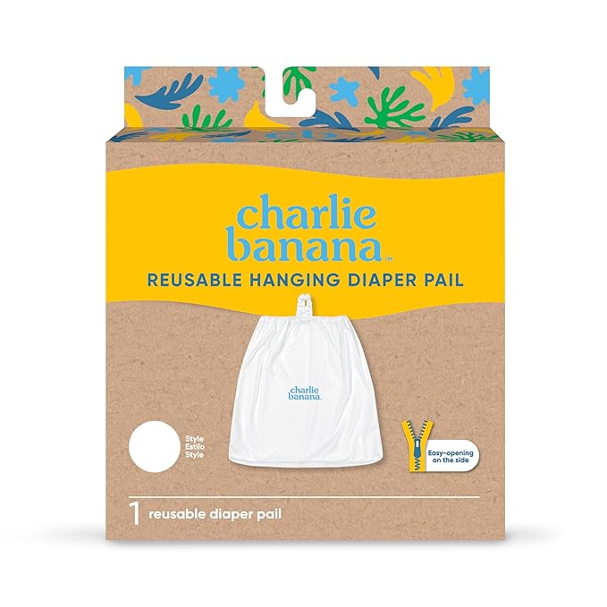 Charlie Banana Reusable and Washable Cloth Diaper Wet Bag, Waterproof Hanging Diaper Pail and Laundry Bag, White