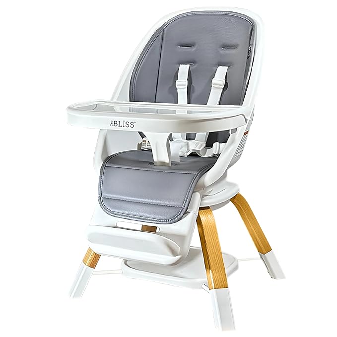 TruBliss Turn-A-Tot High Chair for Babies and Toddlers, 2 in 1 Wooden Portable Baby Feeder or Adjustable Child's Seat with 360 Degree Swivel, Removable Tray, and Pad (Earl Grey)