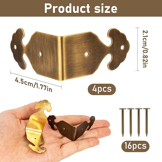 Brass 90 Degree Right Angle Corner Protector Corner,4 pcs Right Angle Decorative Corner Protector Box Edge Cover Bracket, with Mounting Nail (Bronze)