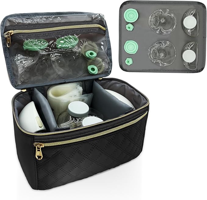 Wearable Breast Pump Bag for Elvie and Medela Pumps - Compact, Travel-Friendly Pump carrying case with Waterproof Mat - Ideal for Working Moms (Black)