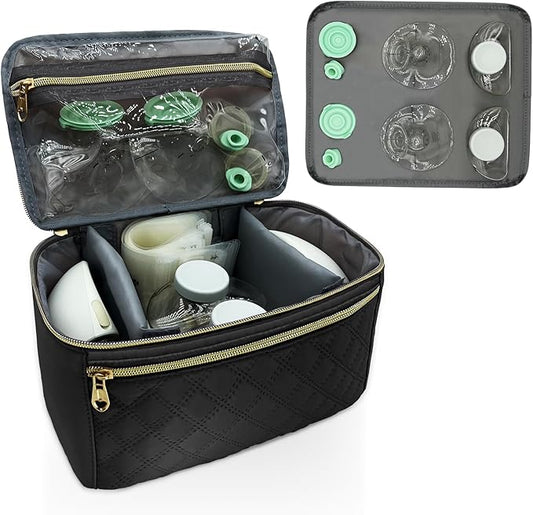 Wearable Breast Pump Bag for Elvie and Medela Pumps - Compact, Travel-Friendly Pump carrying case with Waterproof Mat - Ideal for Working Moms (Black)