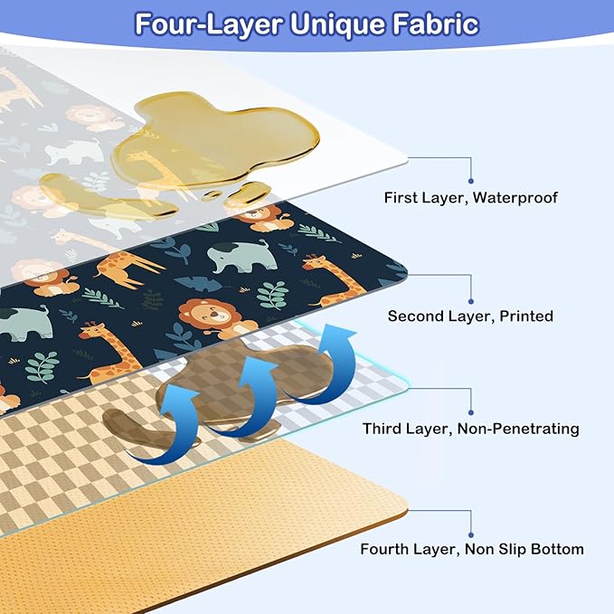 Basumee Splat Mat High Chair Mat Waterproof Baby Play Splat Mat for Under High Chair Food Catcher Highchair Mat for Floor Non Slip Bottom, Dark Blue Giraffe, 46x42 Inches