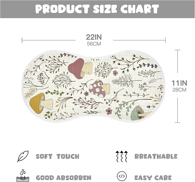 Moudou Mushroom Muslin Baby Burp Cloths 4 Pack, Super Absorbent Soft Cotton Burping Rags Feeding Bibs for Newborn Boys Girls