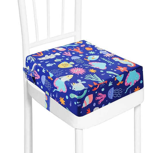 Toddler Booster Seat for Kitchen Chair Dining Table, Washable Thick Strong Support Portable Booster Chair for Toddlers Eating, Easy Cleaning Booster Seat Cushion Detachable with Adjustable Straps
