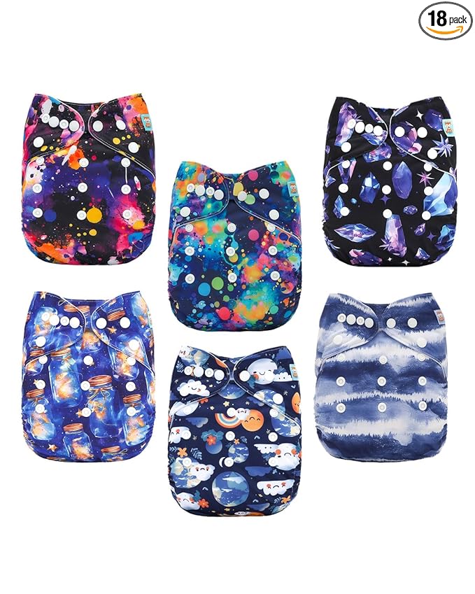 ALVABABY Baby Cloth Diapers 6 Pack with 12 Inserts Cloth Diaper Covers Adjustable Washable Reusable for Baby Girls and Boys