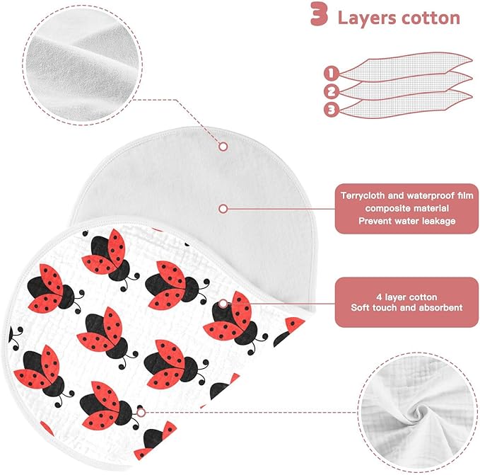 vvfelixl Cute Ladybug Pattern Burp Cloths for Baby Boy Girls Baby Washcloths Burp Rags 1 Pack White