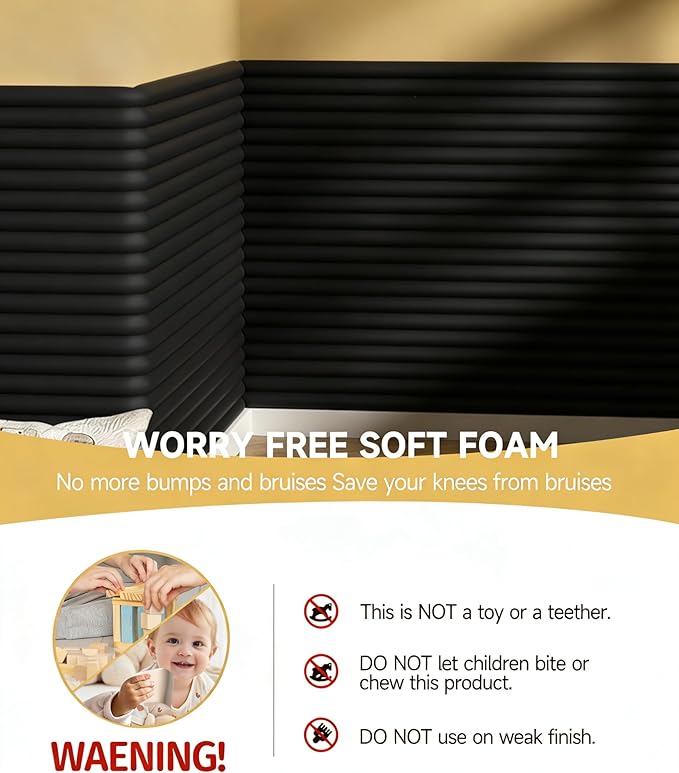 7.9''W Extra-Wide Edge Protector, 6.56FT 0.79''Th Baby Proofing Corner Guards, Safety Furniture Bumper, Pre-Taped, Thick Soft Rubber Foam Padding for Fireplace Table Stair Cabinet (Black)