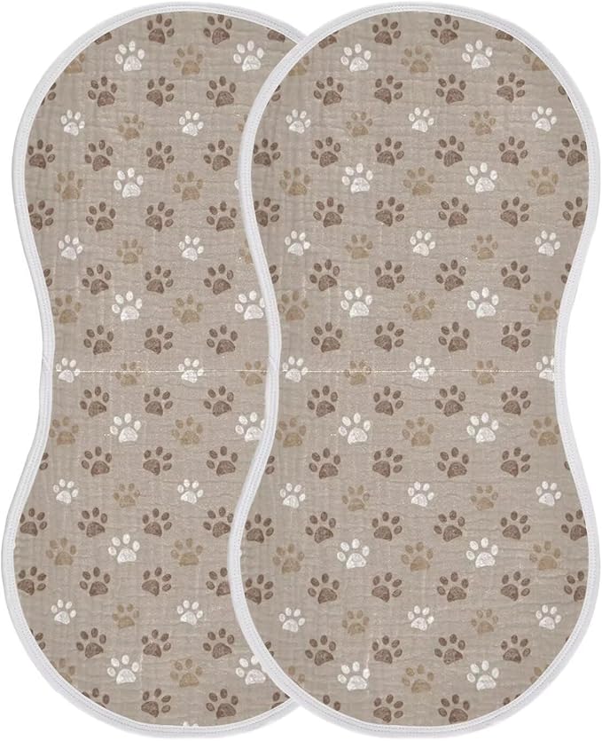 Brown Dog Paws Baby Muslin Burp Cloths Set of 2 Paw Muslin Washcloths Cute Milk Spit Up Rags Soft Newborn Towel Burp Cloth Bib for Unisex Boys and Girls, 22 x 11 Inch