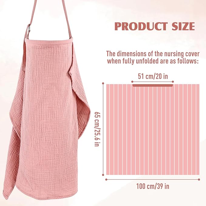 Cinaci 2 Pack Pure Cotton Muslin Lightweight Breathable Breastfeeding Nursing Cover Blankets with Adjustable Metal Clasp (Dusty Pink+Dark Dusty Pink)