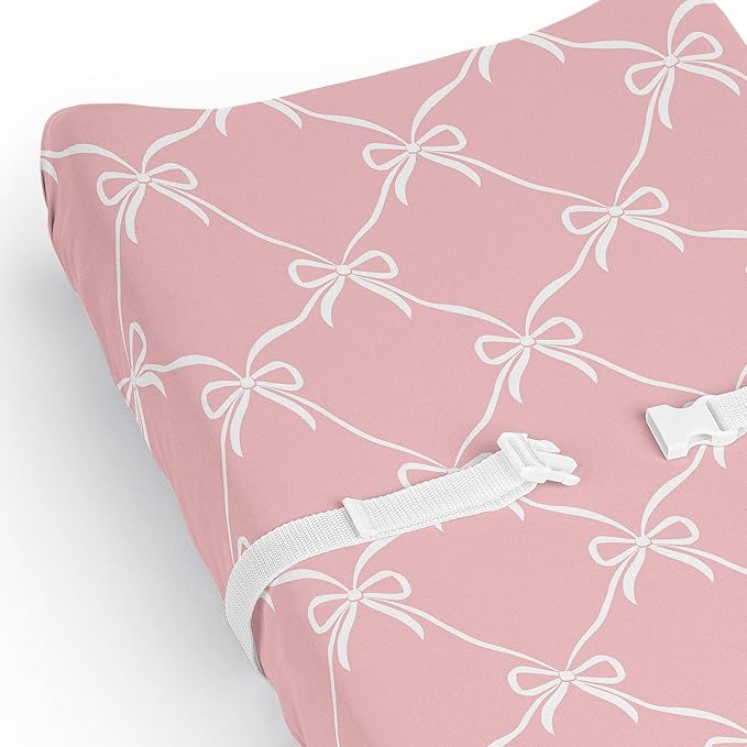 Sweet Jojo Designs Baby Changing Pad Cover Sheet (Pink Bows) for Girls, Infant/Newborn Diaper Change Table Mat Covers (Coral/Blush Bow Coquette, Shabby Chic, Vintage Ballerina Dancer, Princess Ballet)