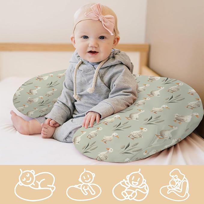 Vintage Duck Reeds Nursing Pillow Covers Watercolor Ducks Leaves Lake Nursing Cover for Breastfeeding Pillows Farm Animal Infant Nursing Slipcover for Baby Boys Girls Newborn