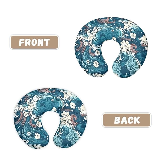 Sea Ripple Nursing Pillow Cover Girls, Sea Wave Baby Breastfeeding Infant Newborn Pillowcase， Line Drawing Flower Nursing Pillow Original Support Cover， Blue