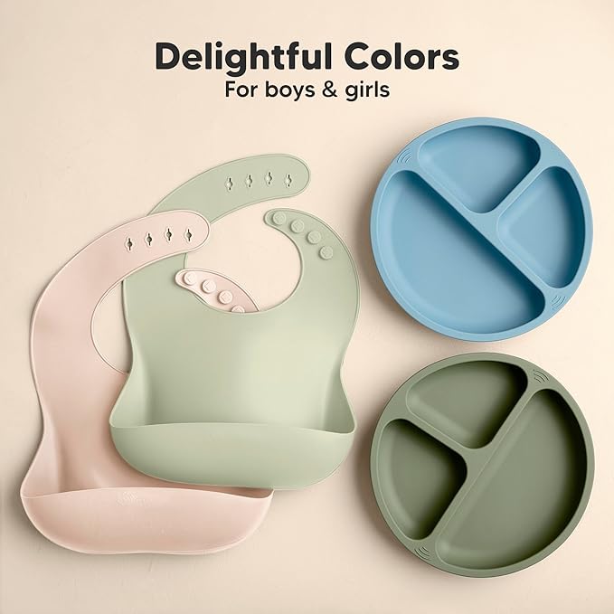 KeaBabies 2-Pack Silicone Bibs for Babies, Toddlers Girl, Boy – Sturdy Food-Grade Baby Bibs for Eating, Large Food Catcher, Clean & Put On Easily, Waterproof Toddler Feeding Essentials (Macaron)