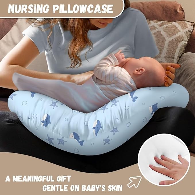 Blue Cute Shark Nursing Pillowcase Ultra Soft Comfortable Newborn Nursing Pillow Case Stain Resistant and Scratch Resistant