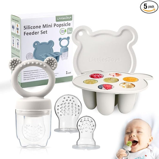 Baby Teething Relief teether, Breast Milk Popsicle Mold for purees .Silicone Baby Fruit Food Feeder for Safe Infant Self Feeding, BPA Freefor 3 Month+, (Light Grey)