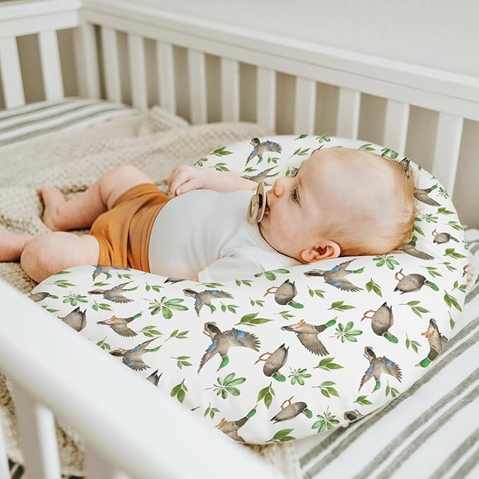 Wild Ducks Green Leaves Baby Nursing Pillow Covers for Boy Girl Green Mallard Ducks Nursing Pillowcase for Breastfeeding Pillows Duck Hunting Animals Soft Stretchy Slipcovers for Newborn Infant