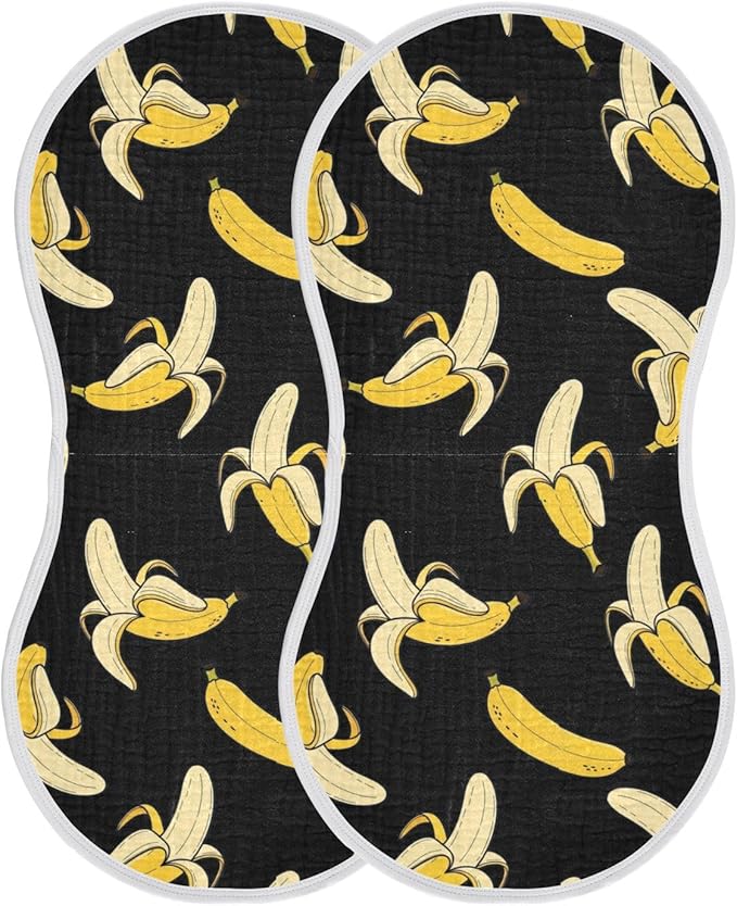 2 Pack Muslin Burp Cloths Cartoon Banana Black Print Cotton Baby Burp Cloths Absorbent Soft Burping Cloth Washcloths for Newborn Babies 22x11 Inch