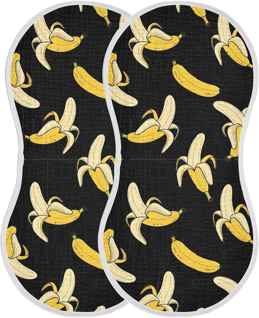2 Pack Muslin Burp Cloths Cartoon Banana Black Print Cotton Baby Burp Cloths Absorbent Soft Burping Cloth Washcloths for Newborn Babies 22x11 Inch